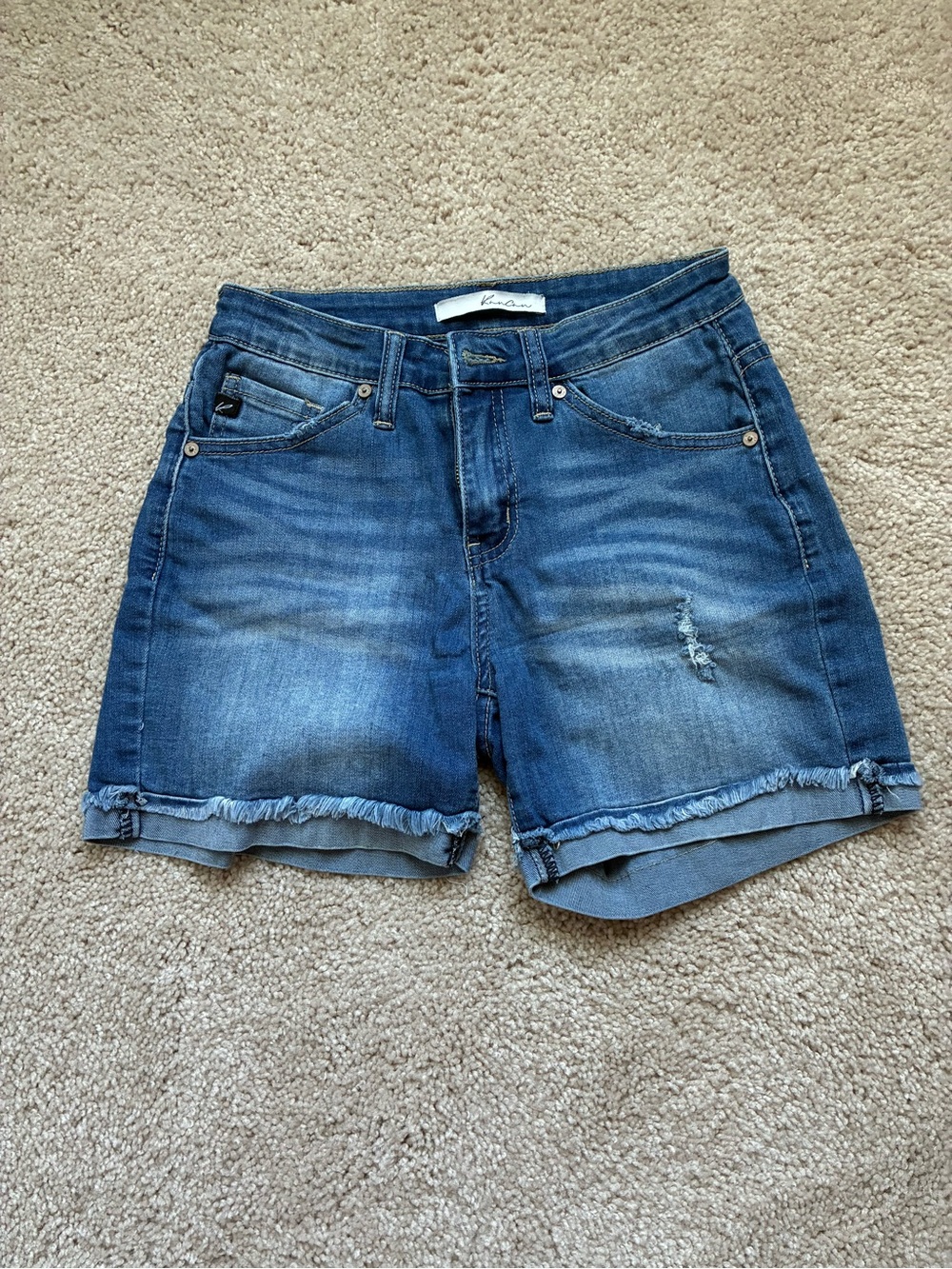 KanCan Women’s Dark Blue Denim Frayed Hem Shorts